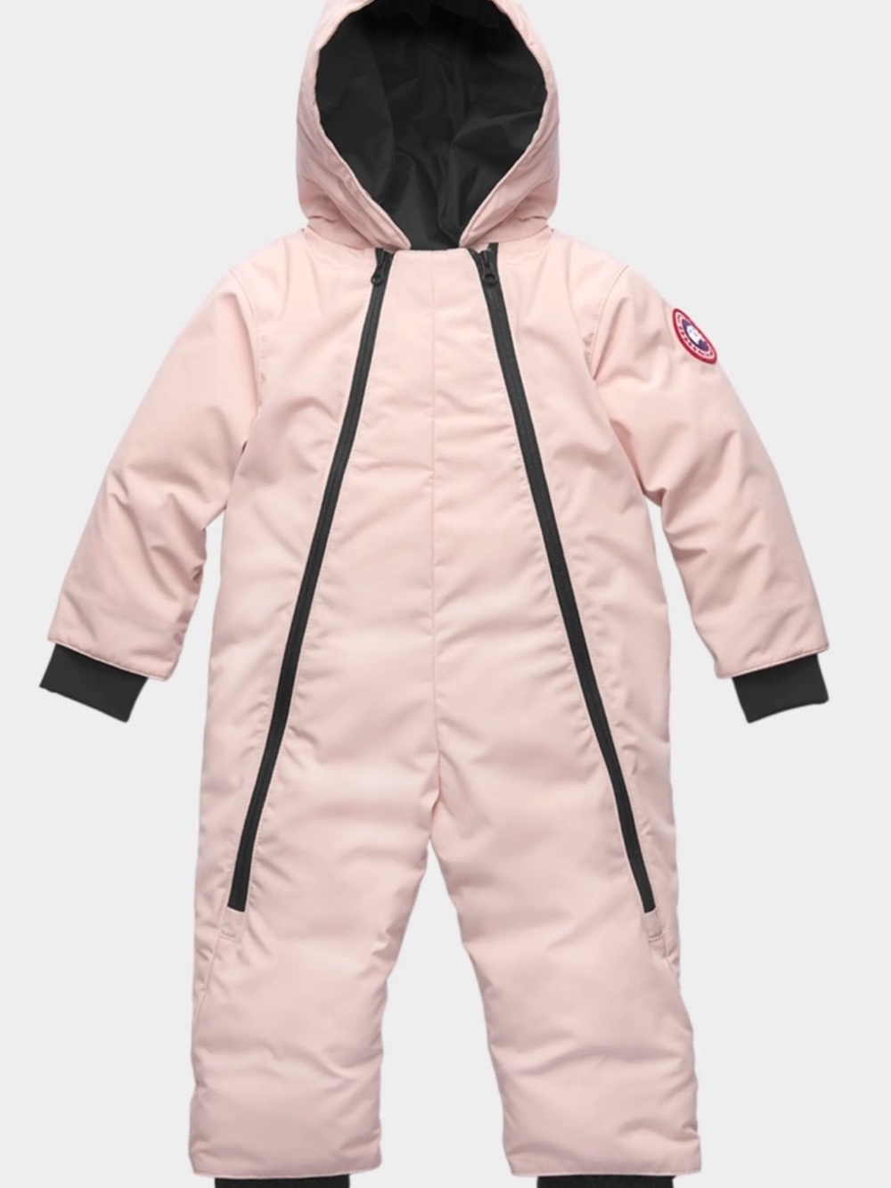Canada Goose Pink Hooded Kids One-Piece Snowsuit with Black Trim